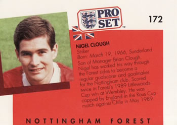 1990-91 Pro Set #172 Nigel Clough Back