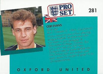 1990-91 Pro Set #281 Ceri Evans Back