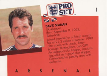 1990-91 Pro Set #1 David Seaman Back