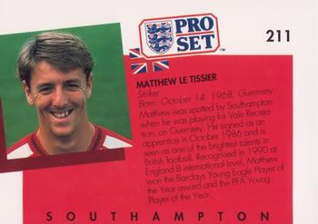 1990-91 Pro Set #211 Matthew Le Tissier Back