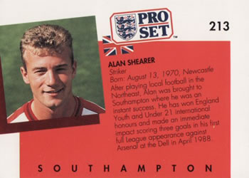 1990-91 Pro Set #213 Alan Shearer Back