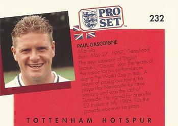 1990-91 Pro Set #232 Paul Gascoigne Back