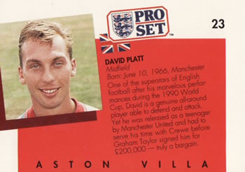 1990-91 Pro Set #23 David Platt Back
