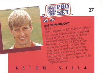 1990-91 Pro Set #27 Ian Ormondroyd Back