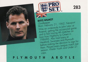 1990-91 Pro Set #283 Rhys Wilmot Back