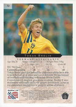 1994 Upper Deck World Cup Contenders English/Italian #72 Tomas Brolin Back