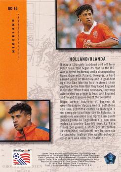 1994 Upper Deck World Cup Contenders English/Italian - UD Set #UD16 Nederland Back