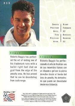 1994 Upper Deck World Cup Contenders English/Italian - Hot Shots #HS8 Roberto Baggio Back