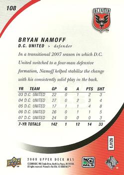 2008 Upper Deck MLS #108 Bryan Namoff Back