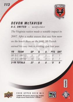 2008 Upper Deck MLS #113 Devon McTavish Back