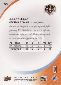2008 Upper Deck MLS #127 Corey Ashe Back