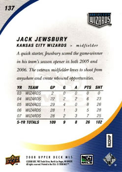 2008 Upper Deck MLS #137 Jack Jewsbury Back