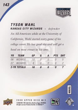 2008 Upper Deck MLS #143 Tyson Wahl Back