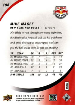 2008 Upper Deck MLS #184 Mike Magee Back