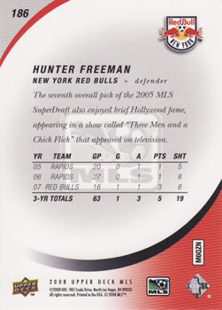 2008 Upper Deck MLS #186 Hunter Freeman Back