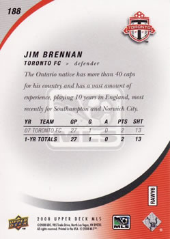 2008 Upper Deck MLS #188 Jim Brennan Back