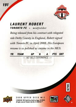 2008 Upper Deck MLS #191 Laurent Robert Back