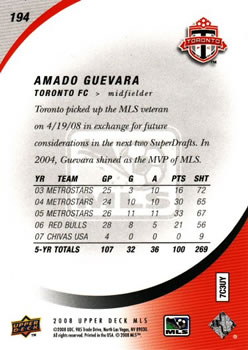 2008 Upper Deck MLS #194 Amado Guevara Back