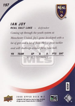 2008 Upper Deck MLS #197 Ian Joy Back
