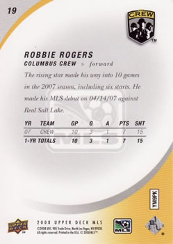 2008 Upper Deck MLS #19 Robbie Rogers Back