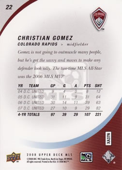 2008 Upper Deck MLS #22 Christian Gomez Back