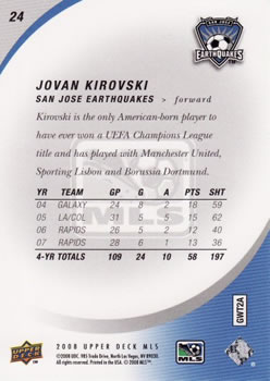 2008 Upper Deck MLS #24 Jovan Kirovski Back