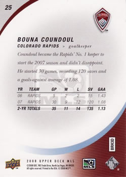 2008 Upper Deck MLS #25 Bouna Coundoul Back