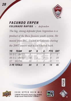 2008 Upper Deck MLS #28 Facundo Erpen Back
