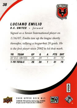 2008 Upper Deck MLS #38 Luciano Emilio Back