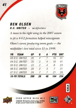 2008 Upper Deck MLS #41 Ben Olsen Back