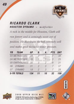 2008 Upper Deck MLS #49 Ricardo Clark Back