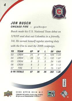2008 Upper Deck MLS #4 Jon Busch Back