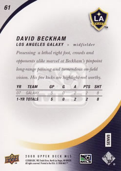 2008 Upper Deck MLS #61 David Beckham Back