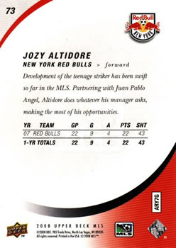 2008 Upper Deck MLS #73 Jozy Altidore Back