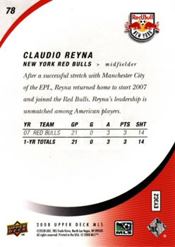 2008 Upper Deck MLS #78 Claudio Reyna Back