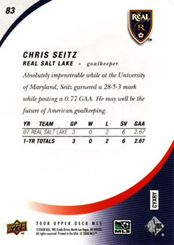 2008 Upper Deck MLS #83 Chris Seitz Back