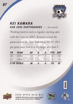 2008 Upper Deck MLS #87 Kei Kamara Back