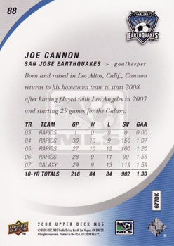 2008 Upper Deck MLS #88 Joe Cannon Back