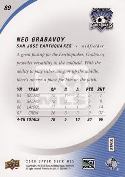 2008 Upper Deck MLS #89 Ned Grabavoy Back