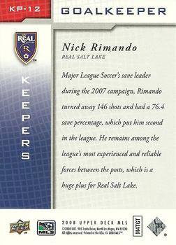 2008 Upper Deck MLS - Keepers #KP-12 Nick Rimando Back