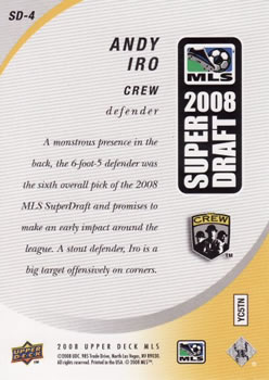 2008 Upper Deck MLS - Super Draft 2008 #SD-4 Andy Iro Back