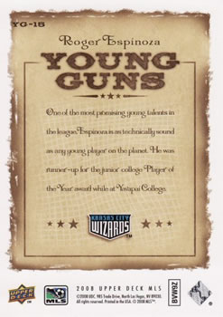 2008 Upper Deck MLS - Young Guns #YG-15 Roger Espinoza Back