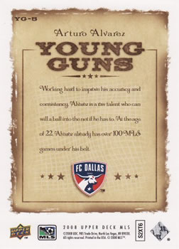 2008 Upper Deck MLS - Young Guns #YG-5 Arturo Alvarez Back