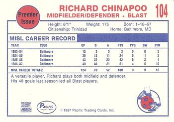 1987-88 Pacific MISL #104 Richard Chinapoo Back