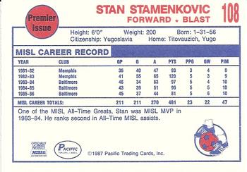 1987-88 Pacific MISL #108 Stan Stamenkovic Back