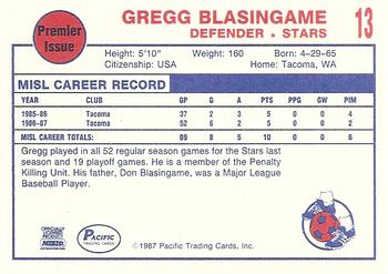 1987-88 Pacific MISL #13 Gregg Blasingame Back