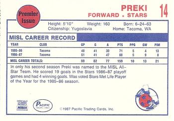 1987-88 Pacific MISL #14 Preki Back