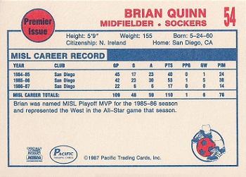 1987-88 Pacific MISL #54 Brian Quinn Back