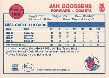 1987-88 Pacific MISL #65 Jan Goossens Back