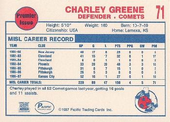 1987-88 Pacific MISL #71 Charlie Greene Back